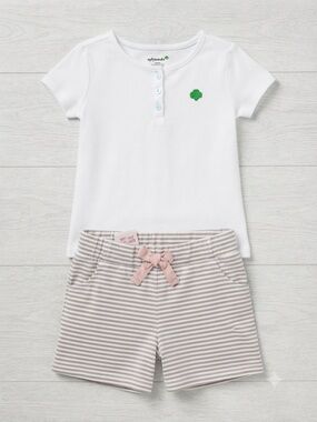 Girl Scouts White Tee & Pink Stripe Shorts Kids Matching Set